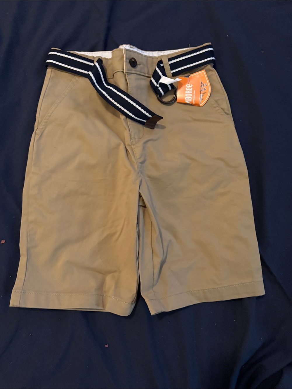 Men's Khaki Casual Shorts with Striped Web Belt